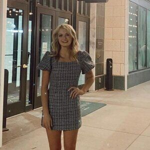 Puff Sleeve Tweed Dress